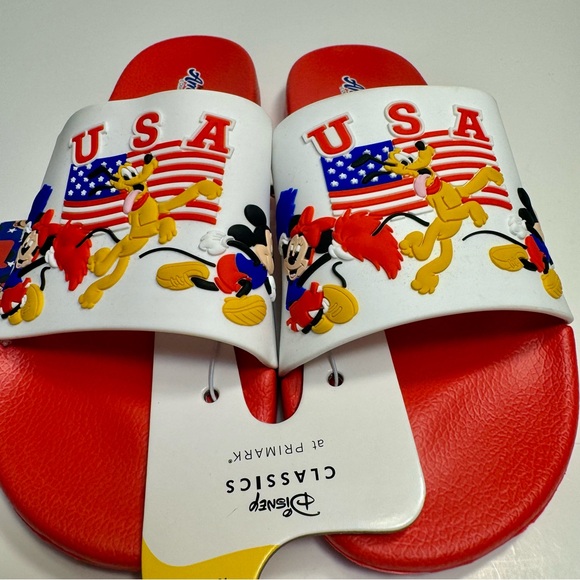 NWT. Disney Primark Women's Red Mickey Mouse 4th of July slides size 10 women - Picture 4 of 9